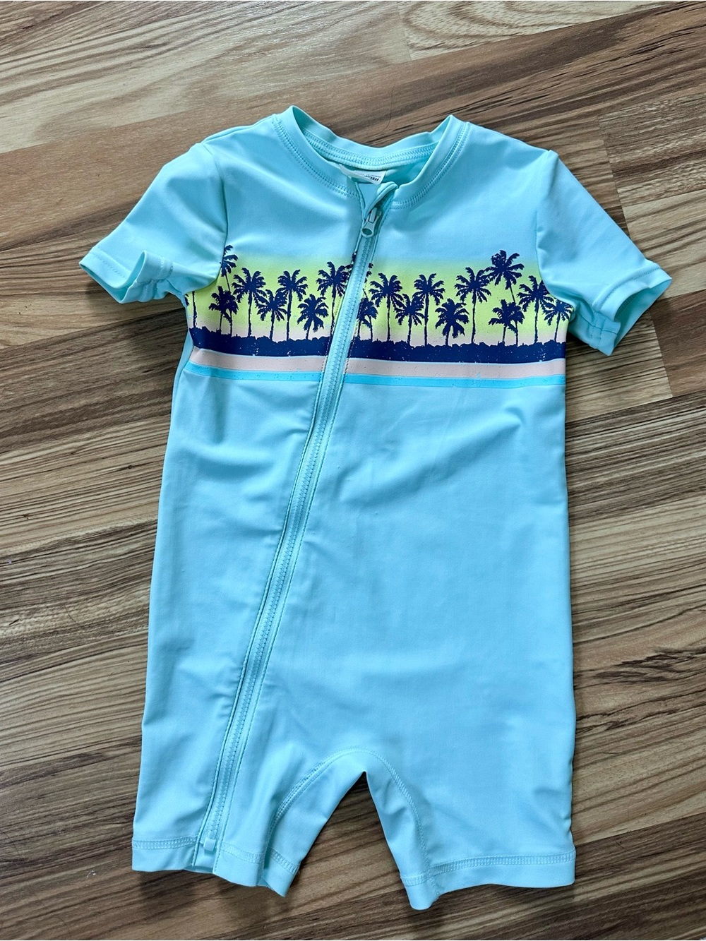 OshKosh B'gosh Light Blue Palm-Print Zip Short-Sleeve Swim Rashguard 18 months